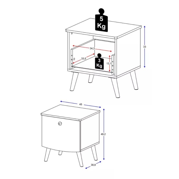 Dimensions of children's nightstand