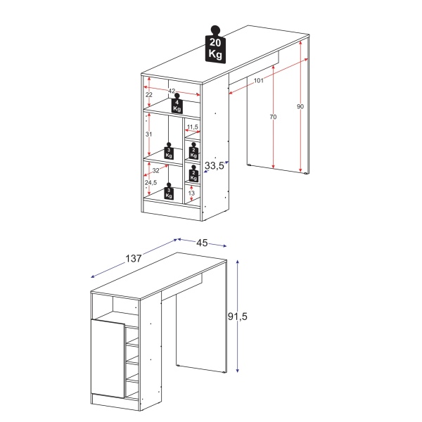 Dimensions of high table