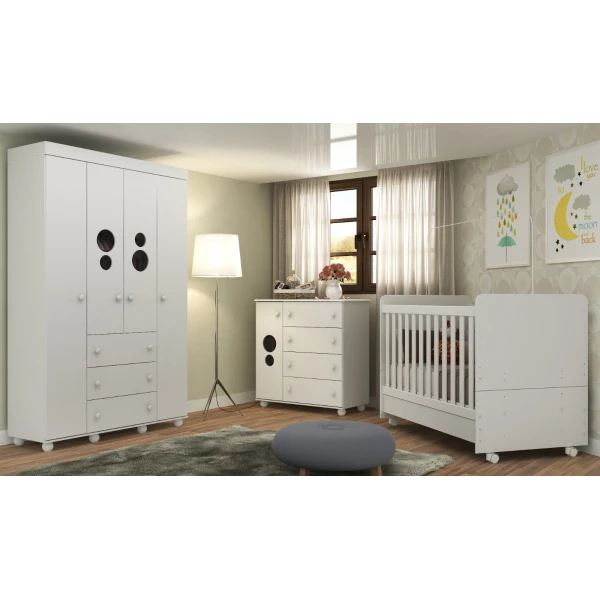 BUBBLES kids white wardrobe with 4 doors and 3 drawers, modern design and large storage space