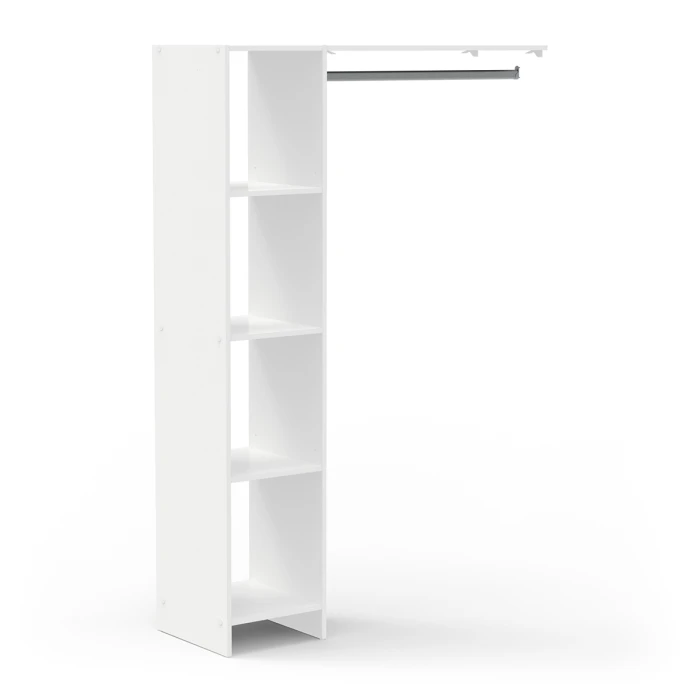 White DELTA wardrobe extension kit with shelves and hanging rail for bedroom or hallway.