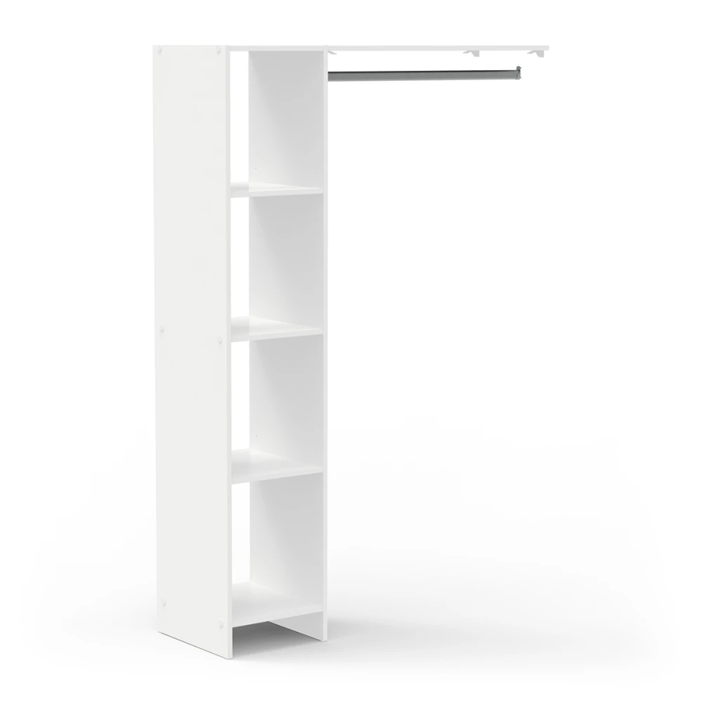 White DELTA wardrobe extension kit with shelves and hanging rail for bedroom or hallway.