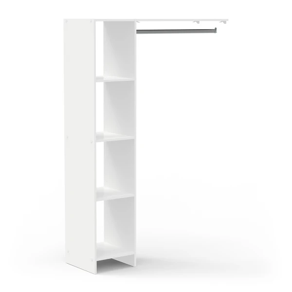 White DELTA wardrobe extension kit with shelves and hanging rail for bedroom or hallway.