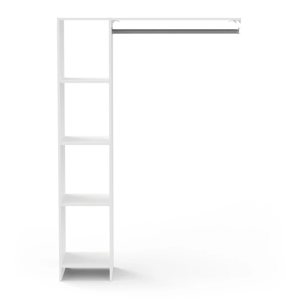 DELTA white wardrobe module with shelves and metal rail, functional design for modern bedroom.