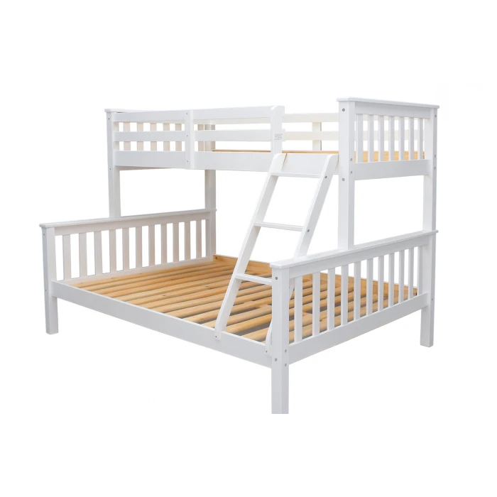 White Arenas Vicawu wooden matrimonial bunk bed with ladder for 90x190 top and 140x190 lower mattresses