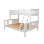 White Arenas Vicawu wooden matrimonial bunk bed with ladder for 90x190 top and 140x190 lower mattresses