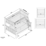 Technical diagram of the Arenas Vicawu wooden matrimonial bunk bed with full measurements
