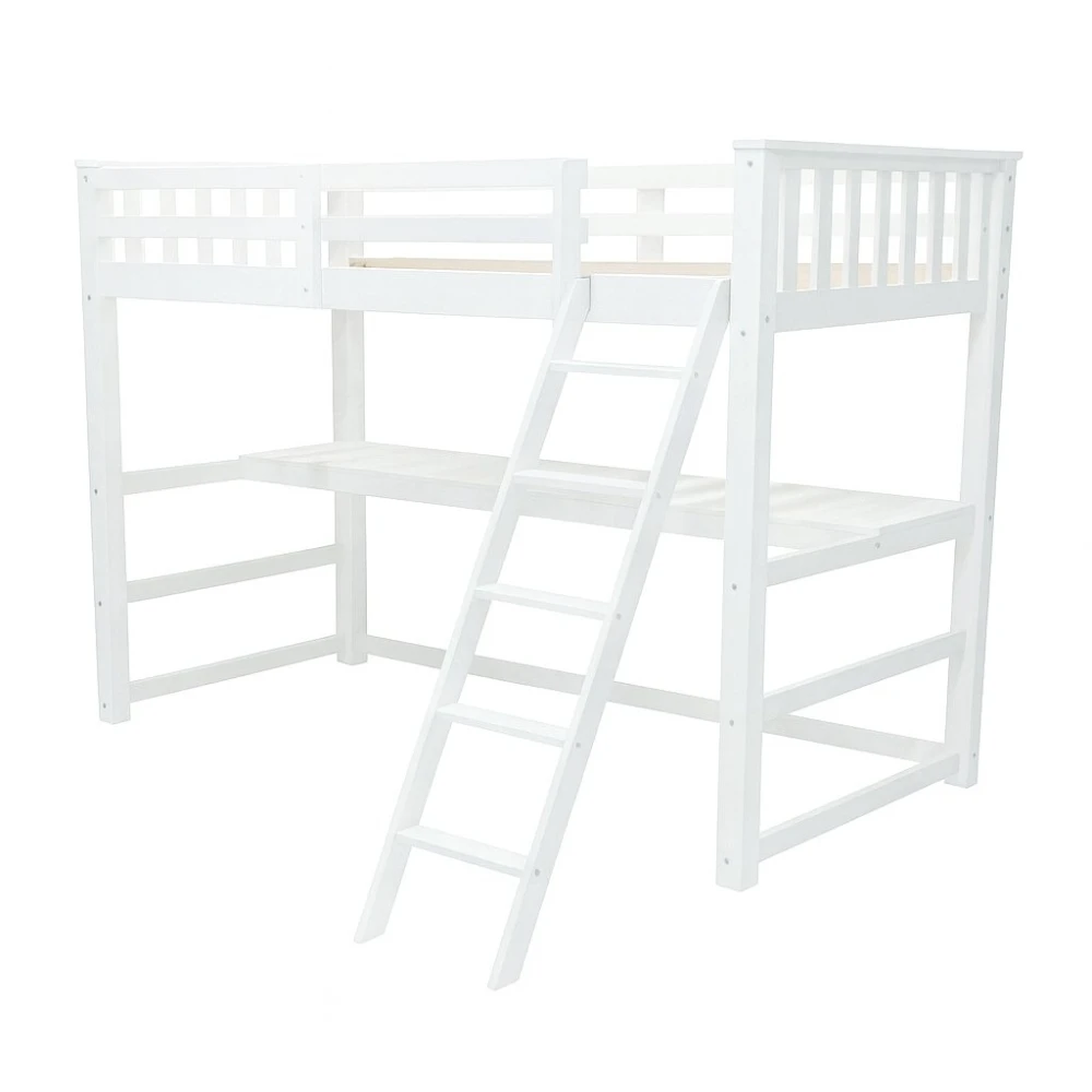 White wooden loft bed with desk in main product view – Sophia Vicawu