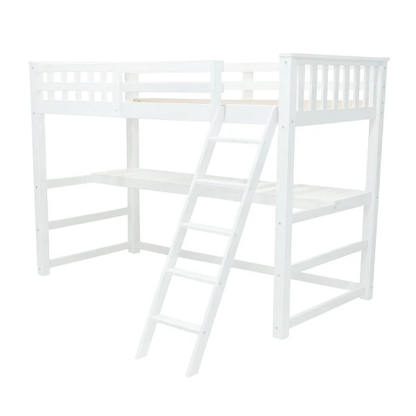 White wooden loft bed with desk in main product view – Sophia Vicawu