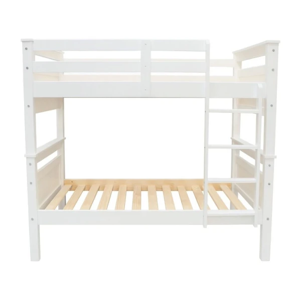 Front view of white Titan Vicawu wooden bunk bed 90x190 with ladder and clean white background