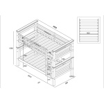 Technical drawing of Titan Vicawu wooden bunk bed 90x190 with full measurements and structural details