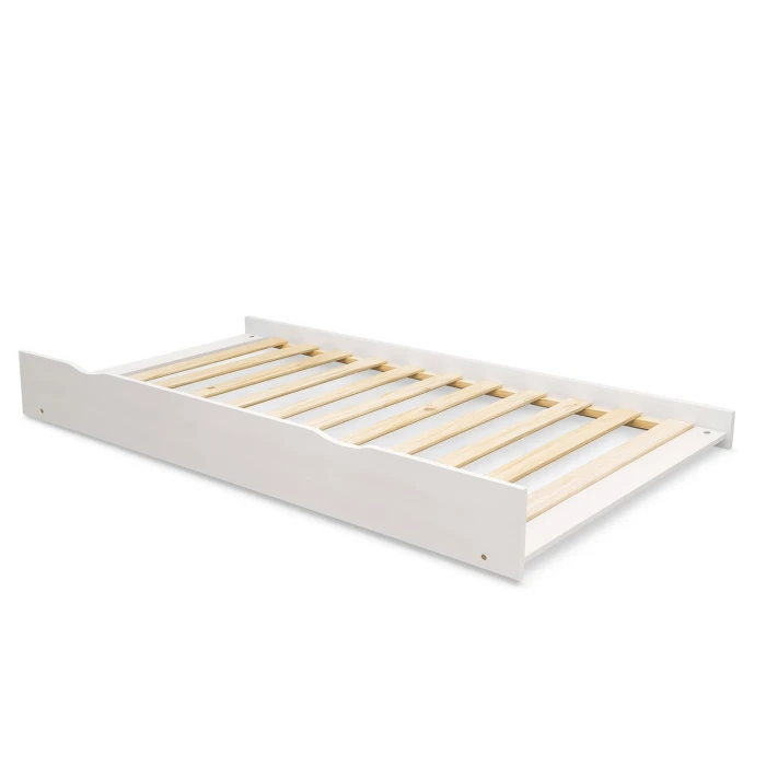 White pull-out trundle bed RH 90x190 with wooden slats, ideal as an extra bed for kids, guests or small spaces