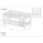 Technical drawing of Atlas Vicawu wooden bunk bed with detailed measurements