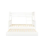 White wooden bunk bed Arenas Vicawu with pull-out trundle bed and slatted base, front view