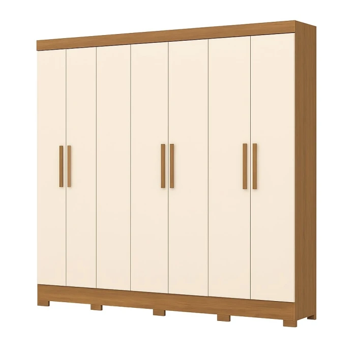 Bristol 8 door wardrobe Vicawu closed, wood and off white doors, large bedroom storage solution