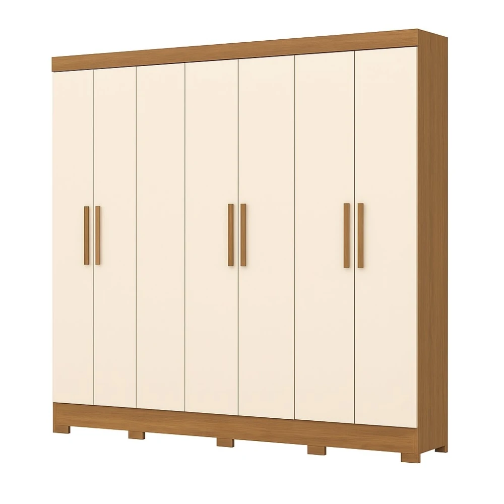 Bristol 8 door wardrobe Vicawu closed, wood and off white doors, large bedroom storage solution