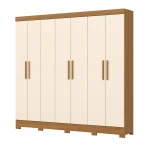 Bristol 8 door wardrobe Vicawu closed, wood and off white doors, large bedroom storage solution