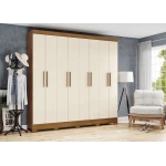 Bristol 8 door wardrobe Vicawu in cosy bedroom setting, wood and off white finish for modern home décor