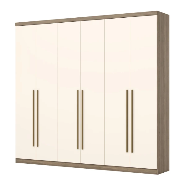 Sirius 6-door bedroom wardrobe in cream and oak finish – Vicawu