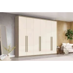 Sirius 6-door bedroom wardrobe in styled room with glossy cream doors – Vicawu