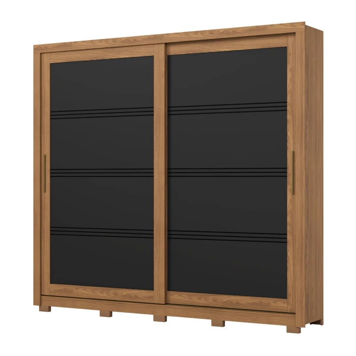 Zenit Vicawu sliding-door wardrobe front view in natural and black finish