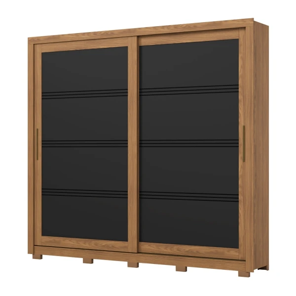 Zenit Vicawu sliding-door wardrobe front view in natural and black finish