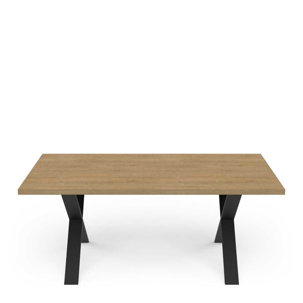 Mesa de comedor industrial Cross Vicawu vista frontal con estructura metálica resistente