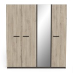 4-Door Oak Bedroom Wardrobe with Central Mirror, Modern Design