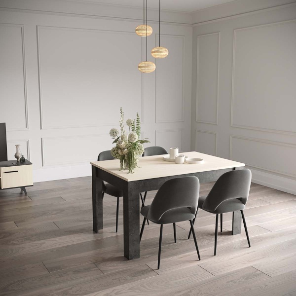 Kent Vicawu dining table in modern dining room, light oak and graphite grey