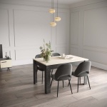 Kent Vicawu dining table in modern dining room, light oak and graphite grey