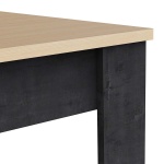 Kent Vicawu dining table detail, light oak top and graphite grey structure