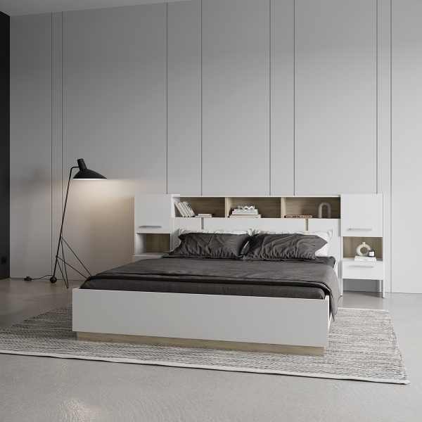 Interior Decor with Nord Minimalist Design Bed, Neutral Tones and Wood