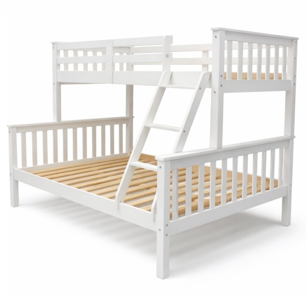 White Arenas Vicawu wooden matrimonial bunk bed with ladder for 90x190 top and 140x190 lower mattresses