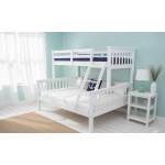 White wooden Arenas Vicawu matrimonial bunk bed in decorated bedroom with 90x190 top and 140x190 bottom mattresses