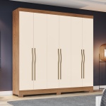Wilsor 6 Door Bicolour Wardrobe styled in a modern bedroom, oak and beige finish