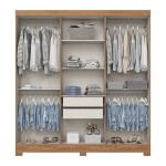 Wilsor 6 Door Bicolour Wardrobe open view, interior layout with rails, shelves and drawers