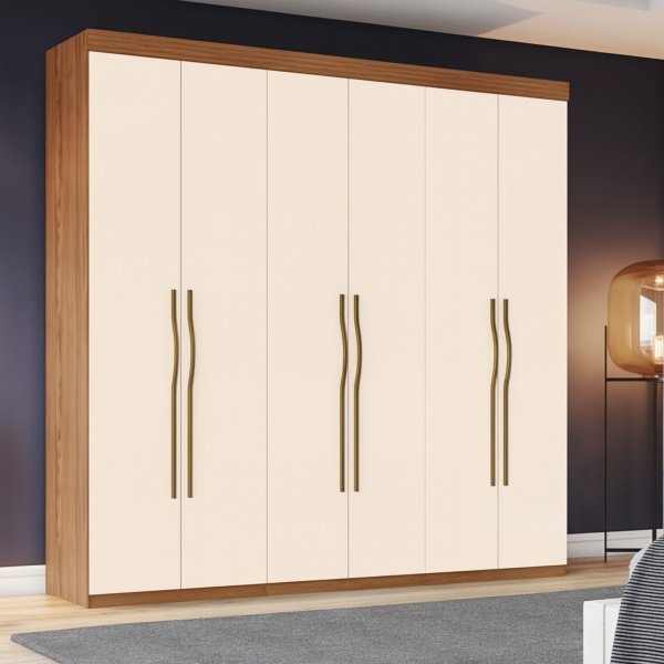 Wilsor 6 Door Bicolour Wardrobe without legs, elegant oak and beige bedroom design