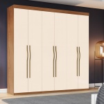 Wilsor 6 Door Bicolour Wardrobe without legs, elegant oak and beige bedroom design