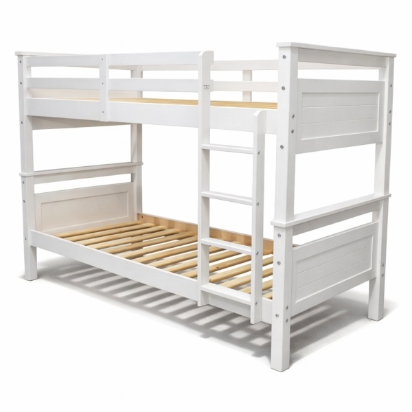 Titan Vicawu wooden bunk bed in white with side ladder and sturdy frame for kids bedroom