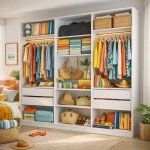 Open Wardrobe Alter with 4 Drawers, shelves and hanging rail, large storage capacity
