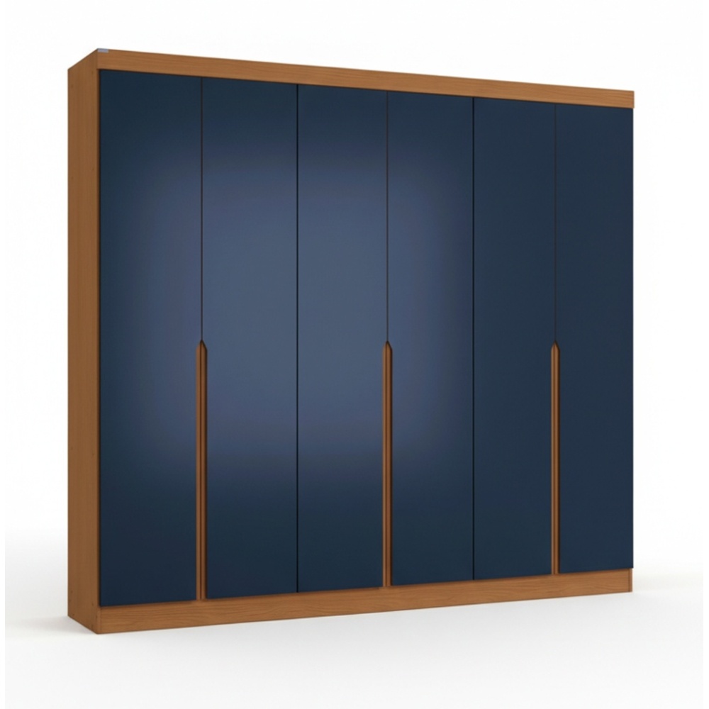 Esky 6 Door Wardrobe with Drawers in blue and oak, modern large wardrobe