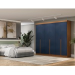 Esky 6 Door Wardrobe with Drawers in blue and oak, elegant bedroom wardrobe