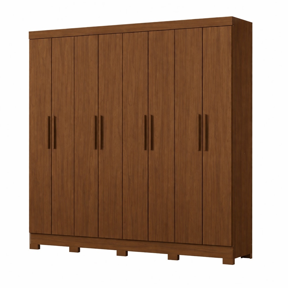 Bristol 8 door wardrobe Vicawu closed, wood structure and chestnut doors, large bedroom storage solution
