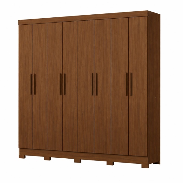 Bristol 8 door wardrobe Vicawu closed, wood structure and chestnut doors, large bedroom storage solution