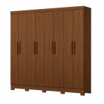 Bristol 8 door wardrobe Vicawu closed, wood structure and chestnut doors, large bedroom storage solution