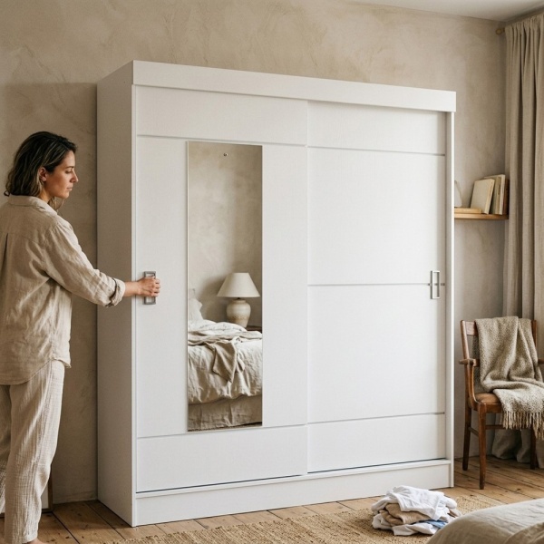 Sliding door wardrobe 160 x 200 cm with drawers and shelves