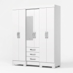 Antares wardrobe with mirror front white 6 doors and 3 drawers modern design