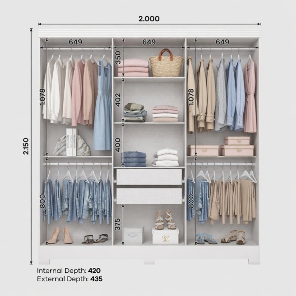 6-door wardrobe dimensions interior layout