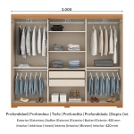 Interior dimensions Wilsor 6 door wardrobe with layout, rails and shelves detailed
