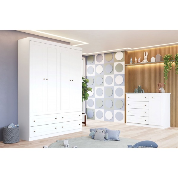 Tilium Vicawu 4 drawer white chest in kids room, functional design with side door