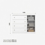 Tilium Vicawu 4 drawer chest with shelves, dimensions 1265x1010 mm, 510 mm depth, modern white